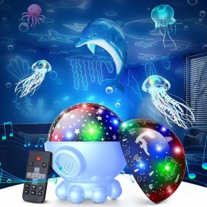 Đèn Chiếu Bầu Trời Sao Hình Bạch Tuộc Xoay 360 Độ Có Điều Khiển Từ Xa Đồng Bộ Nhạc Đèn LED Tạo Không Khí Cho Phòng Ngủ Gia Đình