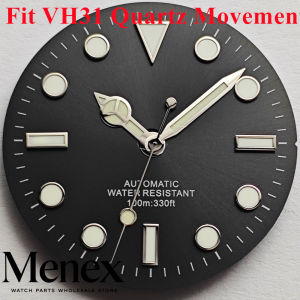 Menex 29mm Luminous Watch Face Kit Blue-Green Dial & Hands Quartz Movement Compatible VH31 Watch Repair Mod Accessories