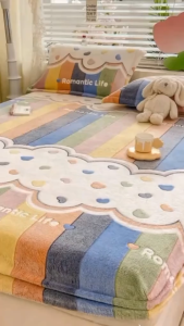 Set ga gối bo chun nỉ nhung sữa họa tiết 3D cute cho bé cao cấp ga giường bọc đệm bo chun mềm mịn hàng nhập khẩu loại 1