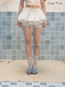 Unifree | White Polka Dots Flower Bud A-Line Pleated Puff Skirt