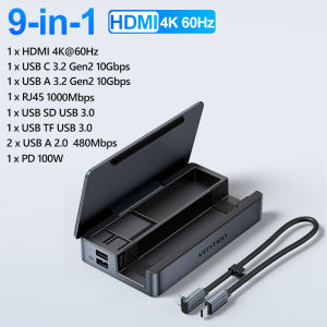 Vention | Vention USB C Game Docking Station for Steam Deck HDMI 4K 60Hz RJ45 USB 3.2 10Gbps Adapter HUB for Switch Rog Ally X Legion Go