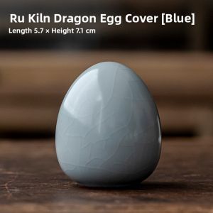 Blue Green Ruyao Tea Egg Ceramic Figurine Tea Table Decoration Tea Play Handmade Pure Color Break Pattern Tea Ceremony Accessory