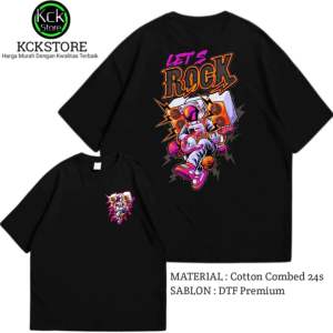 Kaos Lets Rock Astronot Baju T-shirt Pria wanita Premium ~ Free Sticker
