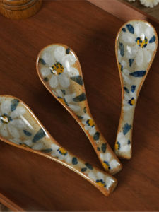 Dahua Day Original Handmade Ceramic Spoon Long Handle Soup Spoon High Aesthetic Dessert Spoon Yogurt Spoon Dining Utensils