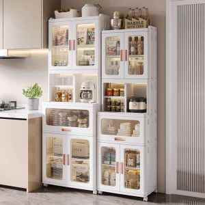 Multi-functional Kitchen Storage Cabinet with Multiple Shelves and Microwave Storage