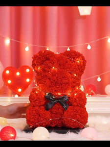 MeetYou Teddy Bear Rose Bear For Girlfriend Artificial 25cm Flower Bear With Light StringArtificial Flowers Rose Bear Forever Rose Everlasting Flower for WindowDisplay Anniversary Christmas Valentines Gift