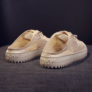 Casual Style Fishing Shoes for Women Spring Summer 2024 New Arrival Breathable Mesh Slip-ons with Cross Strap and Flat Heel