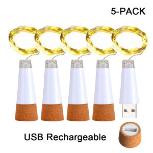 5-pack 2m Cork Bottle Fairy Lights USB Rechargeable Christmas Garland String Lights for Bedroom Room Home Wedding Party Decor