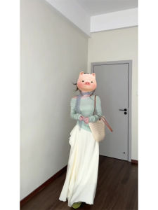 Váy Dài Chữ a Cạp Cao Màu Be Thanh Lịch Cho Nữ Mùa Xuân 2025 Váy Midi Dài Đến Đầu Gối Đa Năng Tôn Dáng