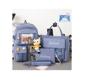 Fashionable Travel Big Capacity 5 Pcs Student Backpack Children Girls Canvas School Bag Set