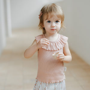 OAK FAMILY | Oak Family Summer Baby Girl Vest Collarless T-shirt Modal Base Shirt Sleeveless Top Cotton Blend Fabric Pure Color Design