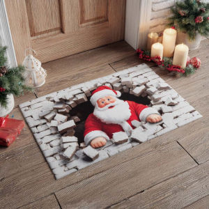 VIKAMA Christmas Doormat 3D Vortex Snow Village Brick Breakthrough Santa Pattern for Xmas Holiday Home Entrance Decor Floor Mat