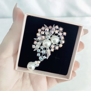 SO SEOUL Quinn Pearl in White Dangles Aurore Boreale Crystal Rollover Clasp Brooch