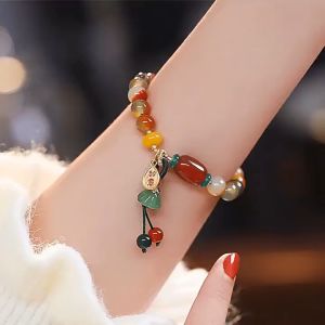 Gelang gaya etnis kuno untuk wanita gaya baru Cina gelang lotus canopy wanita gelang elastis tali