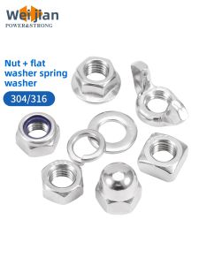 POWER&STRONG | Stainless Steel Nut Set with Flat Washers and Spring Washers 316 Anti-loosening Hex Nuts