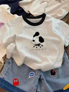 Cotton Letter & Cartoon Dog Print Loose Fit Kids T-Shirt