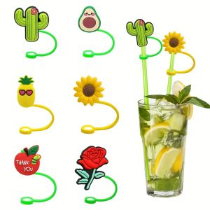 Cute Anime Party Straw Decoration Plant Fruit Cartoon Silicone Dust Plug Straw Cap Fun Drink Straws for Refreshments