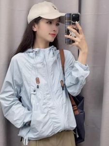 Áo Khoác Chống Nắng Ice Silk Dopaamine Lake Blue Cho Nữ Áo Khoác Ngoài Thường Ngày Chống Gió Thoáng Khí Mùa Hè 2025 Áo Khoác Ngoài
