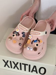 Comfy Casual Cartoon Dog Hole Shoe Womens Summer Anti-slip Thick Bottomed Slippers Fashionable Home Wear Outdoor Sandals