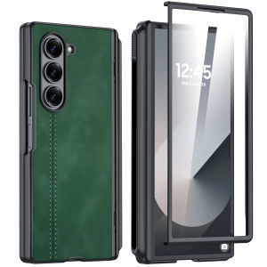 for Samsung Fold 6 Phone Case with Hinge ProtectionS Pen HolderScreen ProtectionPU Leather Matte PC Case-Gray