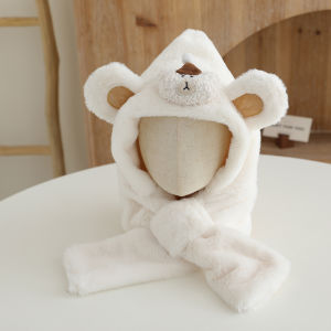 Thickened Plush Childrens Hat Scarf Set Boys Girls Baby Winter Neck Warmer One Piece Cute Two Pieces Outdoor Casual Hat