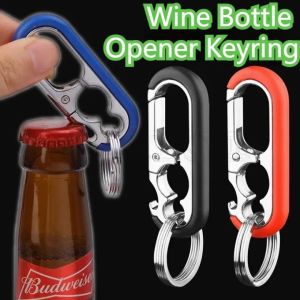 Sáng Tạo móc khóa mở nắp chai Di Động Đa Chức Năng Rượu Vang lon bia Cụ Mở Người Đàn Ông Dã Ngoại thời trang Cắm Trại Leo Núi Kim Loại Nhẫn đôi Keyring