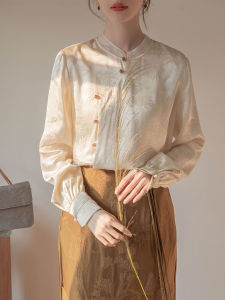 Áo Sơ Mi Dài Tay Nữ Phong Cách Trung Hoa Mới Chống Nhăn Họa Tiết Nổi Cổ Đứng Áo Nhỏ Chất Liệu Polyester Mùa Xuân 2025