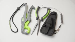 Booms Fishing F03 Pliers Fish Gripper Set Long Nose Hook Remover High-Carbon Stee Line Cutter Scissors with Lanyard Fishing Tool