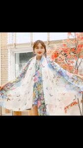 XUESHE ขายร้อน ผู้หญิง เลดี้ ผ้าพันคอชีฟองยาว ผีเสื้อ ลายดอกไม้ ผ้าคลุมไหล่