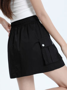QIAOMIDUO | กระโปรงสั้นทรงเอเอวสูงสีดำสำหรับใส่ทำงานฤดูร้อนปี 2024 สำหรับผู้หญิงไซส์ใหญ่ สไตล์อเมริกัน ทรงเข้ารูป กระโปรงสั้นทรงเอ