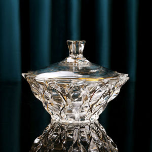 Modern European Creative Gold-Decorated Crystal Glass Candy Jar Living Room Coffee Table Storage Container Fashion Ornament