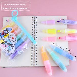 Mini Fluorescent Pen Colorful Markers Ice Cream Cartoon Stationery Cute Student Writing Tools Six Colors Fiber Tip Pen