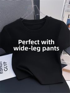 LINGLONGDAI | Pure Cotton Black Short Sleeve T-Shirt Womens Summer Slim Fit Round Neck Anti-Aging Base Shirt Short Style Top Round Neck