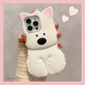 Cute Cartoon Sitting West Highland Dog Silicone Phone Case for 16 pro Max Protection Anti-Fall Small Niche Design