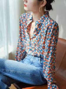 French Style Womens Spring Autumn Long Sleeve Floral Print Chiffon Shirt Elegant Design Casual Commute Fashion Polyester