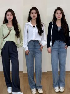 เสื้อเชิ้ตแขนยาวผู้หญิง ชุดเดรสทรงเข้ารูป ทรงหลวม สไตล์ลำลอง ทรงปกติ คอโปโล ผ้าฝ้ายผสมโพลีเอสเตอร์ ชุดฤดูใบไม้ร่วง