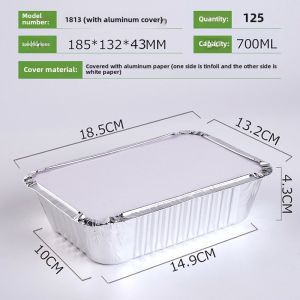 Disposable Aluminum Foil Takeout Box round Shape with Lid for Barbecue Commercial Use Long Rectangle Tin Paper Box Set of 125