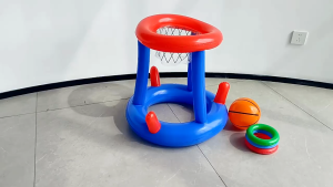 Kids Inflatable Pool Basketball Hoop Floating Water Toy with Throwing Ring for Outdoor Swimming
