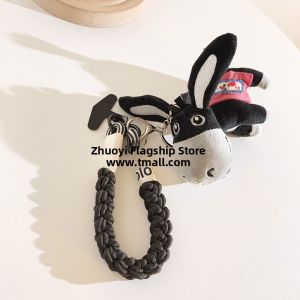 Cute Cartoon Black Miniature Donkey Doll Phone Case Nylon Woven Bracelet Lanyard Fun Versatile Womens Bag Pendant Keychain Earphone Cover Handheld Anti-Lost