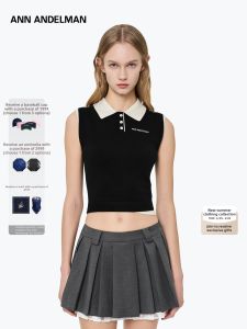 ANN ANDELMAN | Slim Polo Collar Color Block Knit Top