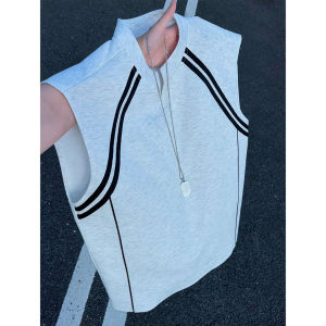 OUMULONG | Quick Dry V-Neck Striped Sleeveless T-Shirt