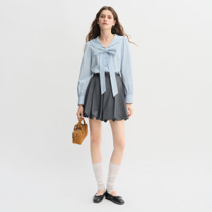 DUSHU | Large Size Sailor Collar Bow Decorated Striped Dress