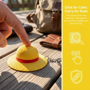 1pc 3cm Mini Yellow Straw Hat Clicker Keyring 3D PLA Anime Style Stress Relief Accessory