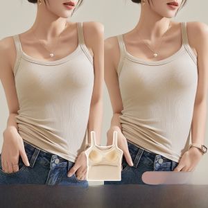 MiiOW | Slim Fit Sleeveless Womens Tank Top With Chest Pad Anti Light Walking Summer Base Layer Vest Cover Side Breast Bottom Shirt