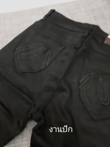 Supergirl #2288 กางเกงผ้าฮ่องกง สีดำเอวสูง 5 กระดุม ขายาวทรงเดฟ ครบไซส26-36