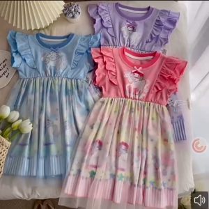 Gaun Kanak-Kanak Perempuan Unicorn Mewah – Gaya Jepun Lengan Pendek
