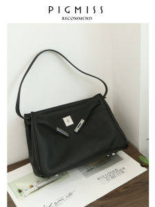 PIGMISS Top Layer Cowhide Kelly Large Capacity Commuter Bag Womens High-End Sensation Single Shoulder Slant Cross Tote Bag