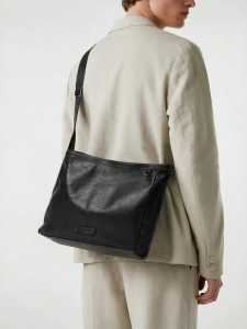 Pierre Cardin | Genuine Leather Mens Hobo Bag Black