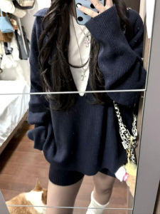 เสื้อสเวตเตอร์ถักสไตล์เกาหลี 2025 ฤดูใบไม้ร่วง/ฤดูหนาว สำหรับผู้หญิง ชุดสองชิ้น ทรงหลวม ลำลอง สไตล์นักศึกษา สไตล์หลวมๆ