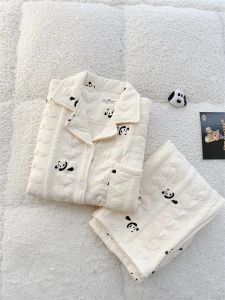 Panda Cute Kids Pajamas Girl Winter Season Sandwich Thickened Air Cotton Thermal Pure Cotton Homewear Suit